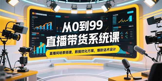 从0到99直播带货系统课，直播间场景搭建，数据优化方案，爆款话术设计-一百创业网