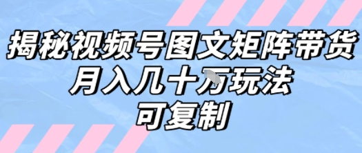 解密视频号图文矩阵带货，月入几个W的打法，可复制-一百创业网