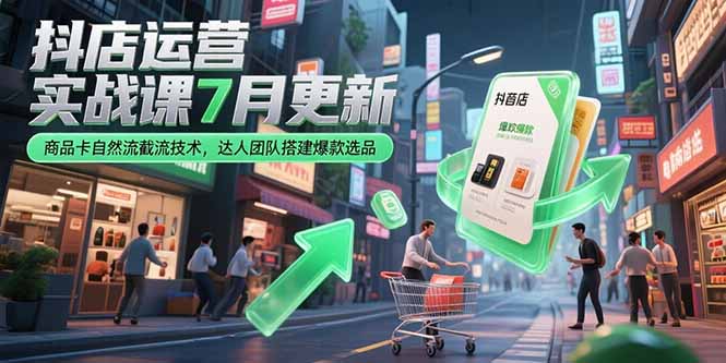 抖店运营实战课7月更新，商品卡自然流截流技术，达人团队搭建爆款选品-一百创业网