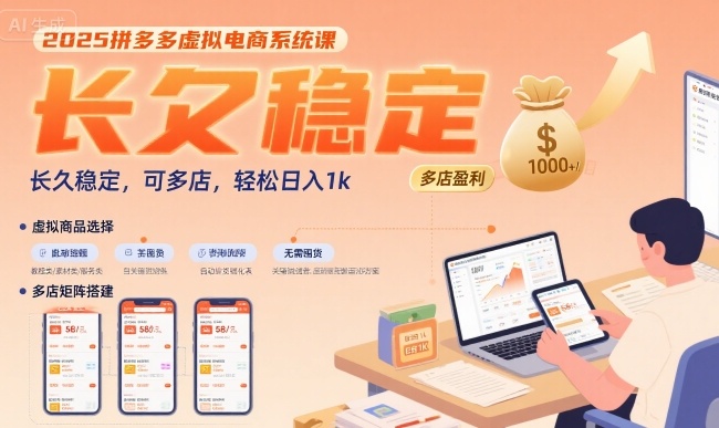 2025拼多多虚拟电商系统课，长久稳定，可多店，轻松日入1k-一百创业网