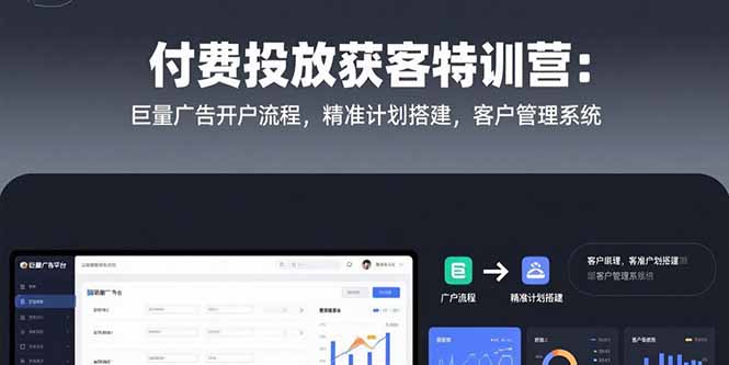 付费投放获客特训营：巨量广告开户流程，精准计划搭建，客户管理系统-一百创业网