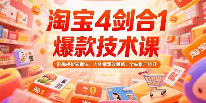 淘宝4剑合1爆款技术课73期：阶梯提价破量法，内外销双改策略 全站推广拉升-一百创业网