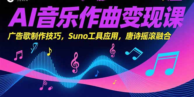 AI音乐作曲变现课，广告歌制作技巧，Suno工具应用，唐诗摇滚融合-一百创业网