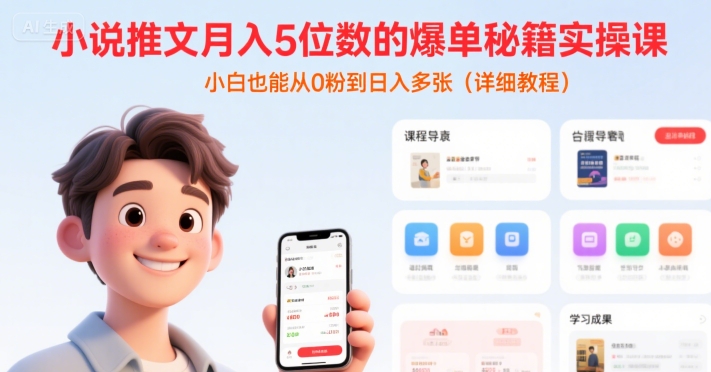 小说推文月入5位数的爆单秘籍实操课，，小白也能从0粉到日入多张(详细教程)-一百创业网