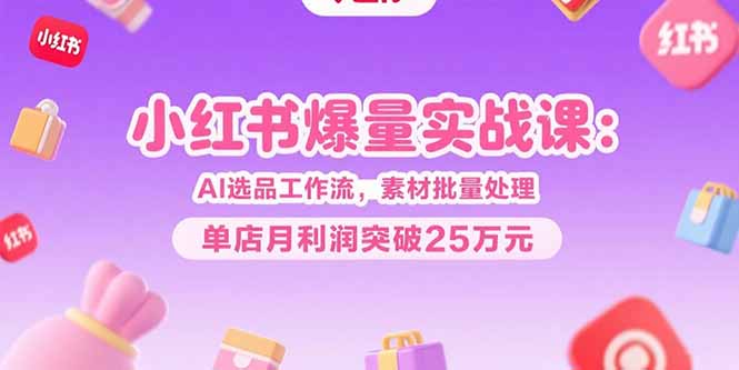 小红书爆量实战课：AI选品工作流，素材批量处理，单店月利润突破25万元-一百创业网